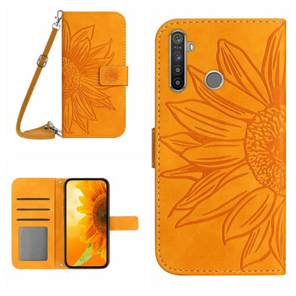 Skin Feel Sun Flower Pattern Flip Leather Phone Case with Lanyard, For Realme 5, For Realme 5 Pro