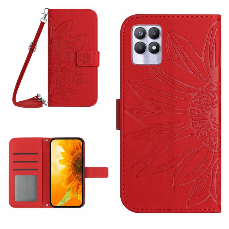 Skin Feel Sun Flower Pattern Flip Leather Phone Case with Lanyard, For Realme 8i/Narzo 50 4G, For Realme 9 4G/Realme 9 Pro+ 5G