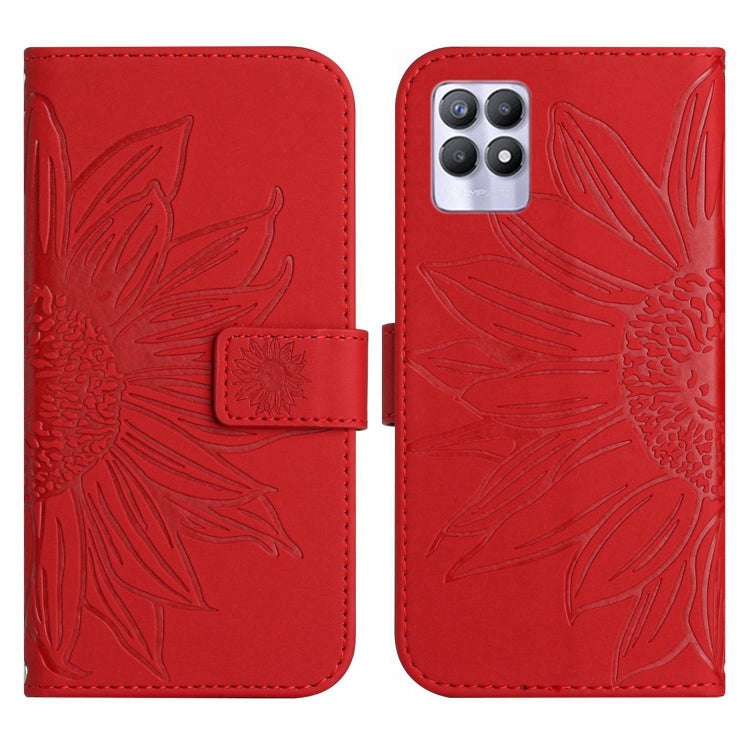 Skin Feel Sun Flower Pattern Flip Leather Phone Case with Lanyard, For Realme 8i/Narzo 50 4G, For Realme 9 4G/Realme 9 Pro+ 5G