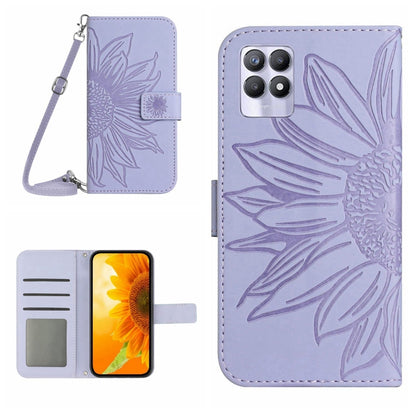 Skin Feel Sun Flower Pattern Flip Leather Phone Case with Lanyard, For Realme 8i/Narzo 50 4G, For Realme 9 4G/Realme 9 Pro+ 5G
