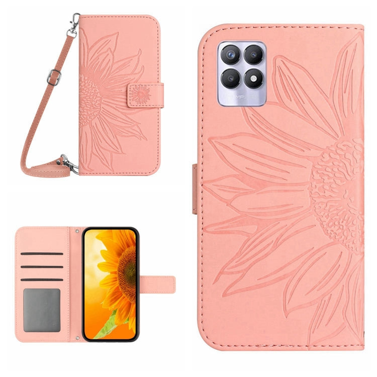 Skin Feel Sun Flower Pattern Flip Leather Phone Case with Lanyard, For Realme 8i/Narzo 50 4G, For Realme 9 4G/Realme 9 Pro+ 5G