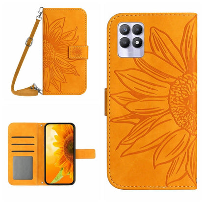 Skin Feel Sun Flower Pattern Flip Leather Phone Case with Lanyard, For Realme 8i/Narzo 50 4G, For Realme 9 4G/Realme 9 Pro+ 5G
