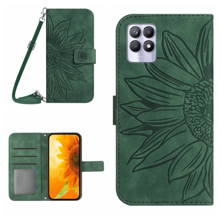 Skin Feel Sun Flower Pattern Flip Leather Phone Case with Lanyard, For Realme 8i/Narzo 50 4G, For Realme 9 4G/Realme 9 Pro+ 5G