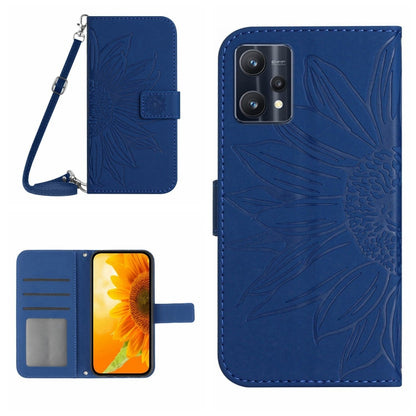 Skin Feel Sun Flower Pattern Flip Leather Phone Case with Lanyard, For Realme 8i/Narzo 50 4G, For Realme 9 4G/Realme 9 Pro+ 5G