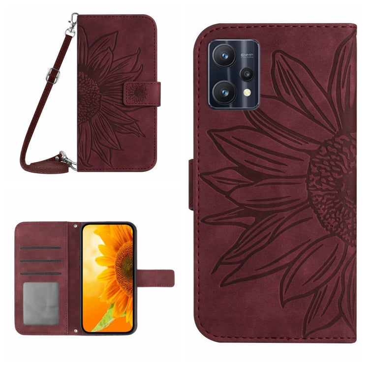 Skin Feel Sun Flower Pattern Flip Leather Phone Case with Lanyard, For Realme 8i/Narzo 50 4G, For Realme 9 4G/Realme 9 Pro+ 5G