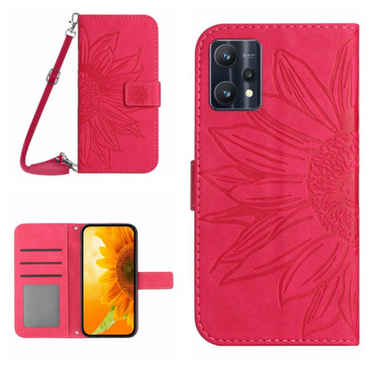 Skin Feel Sun Flower Pattern Flip Leather Phone Case with Lanyard, For Realme 8i/Narzo 50 4G, For Realme 9 4G/Realme 9 Pro+ 5G