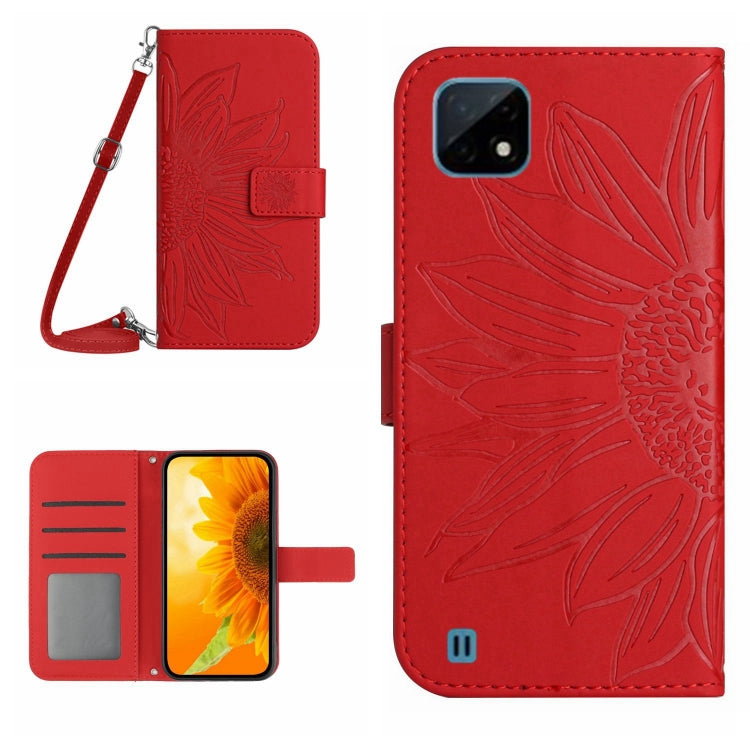 Skin Feel Sun Flower Pattern Flip Leather Phone Case with Lanyard, For Realme C11, For Realme C12/C15/C25