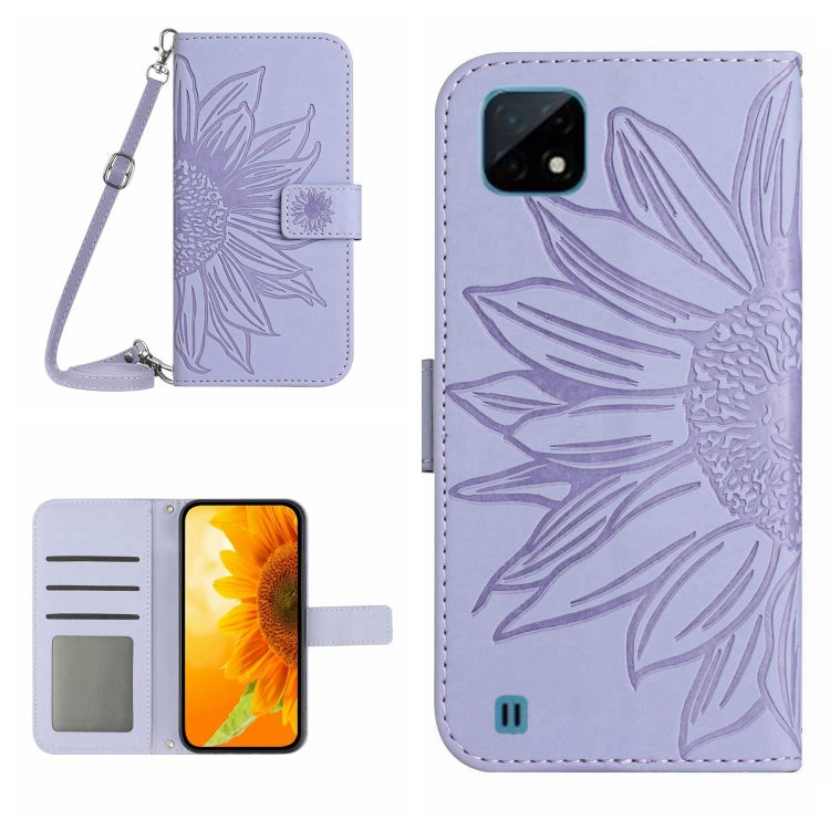 Skin Feel Sun Flower Pattern Flip Leather Phone Case with Lanyard, For Realme C11, For Realme C12/C15/C25
