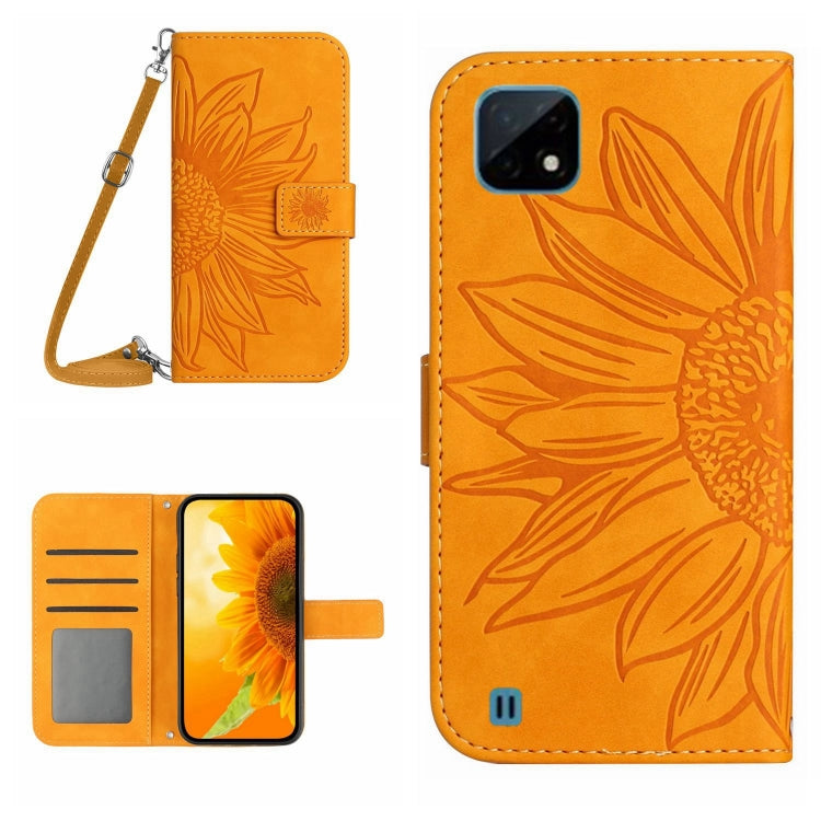Skin Feel Sun Flower Pattern Flip Leather Phone Case with Lanyard, For Realme C11, For Realme C12/C15/C25