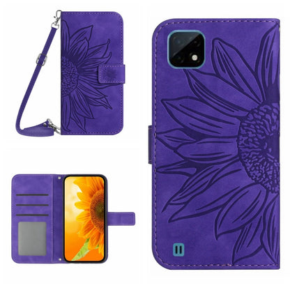 Skin Feel Sun Flower Pattern Flip Leather Phone Case with Lanyard, For Realme C11, For Realme C12/C15/C25