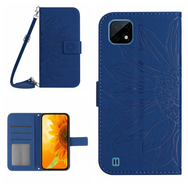 Skin Feel Sun Flower Pattern Flip Leather Phone Case with Lanyard, For Realme C11, For Realme C12/C15/C25