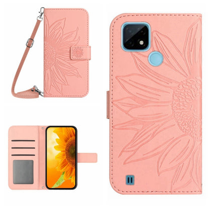 Skin Feel Sun Flower Pattern Flip Leather Phone Case with Lanyard, For Realme C20/C21, For Realme C30/Narzo 50i Prime