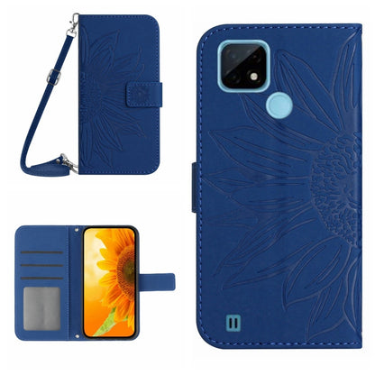 Skin Feel Sun Flower Pattern Flip Leather Phone Case with Lanyard, For Realme C20/C21, For Realme C30/Narzo 50i Prime