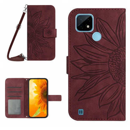 Skin Feel Sun Flower Pattern Flip Leather Phone Case with Lanyard, For Realme C20/C21, For Realme C30/Narzo 50i Prime