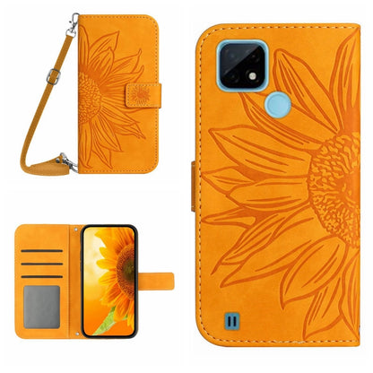 Skin Feel Sun Flower Pattern Flip Leather Phone Case with Lanyard, For Realme C20/C21, For Realme C30/Narzo 50i Prime