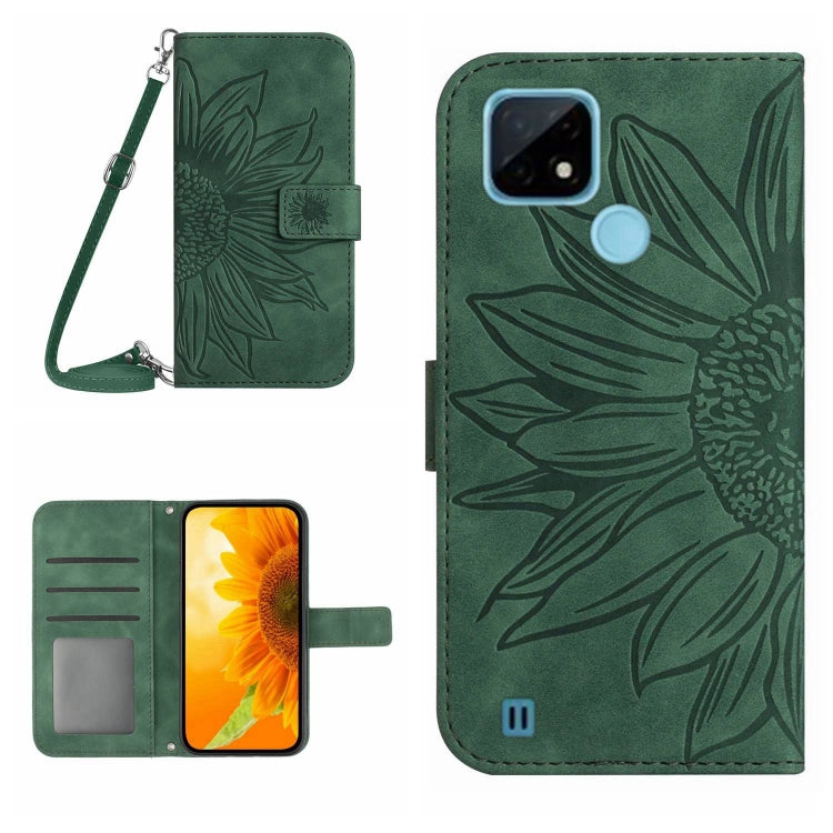 Skin Feel Sun Flower Pattern Flip Leather Phone Case with Lanyard, For Realme C20/C21, For Realme C30/Narzo 50i Prime