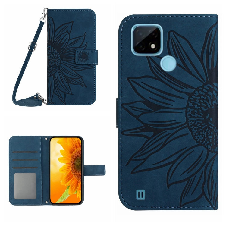Skin Feel Sun Flower Pattern Flip Leather Phone Case with Lanyard, For Realme C20/C21, For Realme C30/Narzo 50i Prime