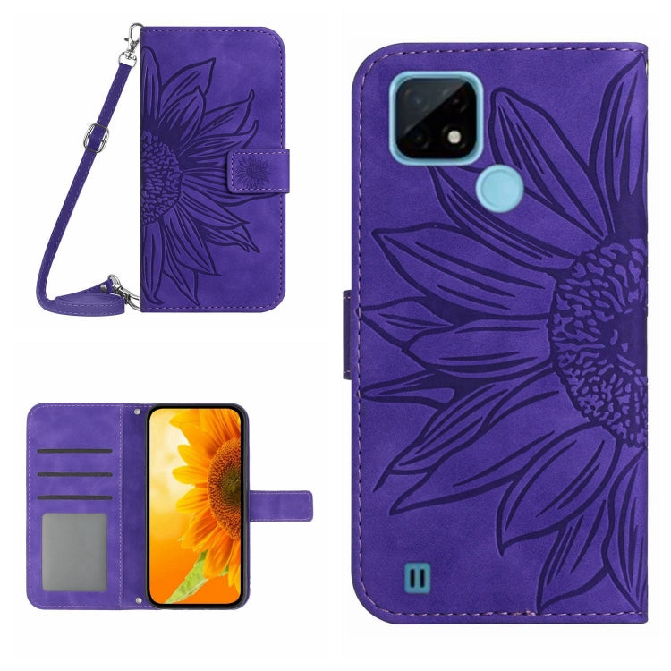 Skin Feel Sun Flower Pattern Flip Leather Phone Case with Lanyard, For Realme C20/C21, For Realme C30/Narzo 50i Prime
