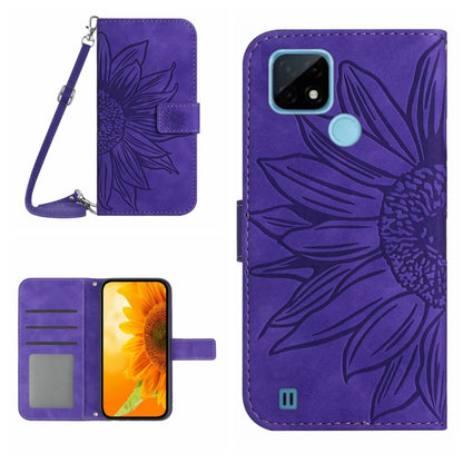 Skin Feel Sun Flower Pattern Flip Leather Phone Case with Lanyard, For Realme C20/C21, For Realme C30/Narzo 50i Prime
