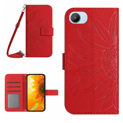 Skin Feel Sun Flower Pattern Flip Leather Phone Case with Lanyard, For Realme C20/C21, For Realme C30/Narzo 50i Prime