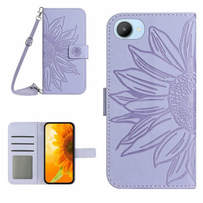Skin Feel Sun Flower Pattern Flip Leather Phone Case with Lanyard, For Realme C20/C21, For Realme C30/Narzo 50i Prime