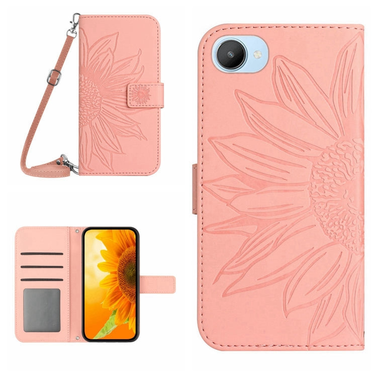 Skin Feel Sun Flower Pattern Flip Leather Phone Case with Lanyard, For Realme C20/C21, For Realme C30/Narzo 50i Prime