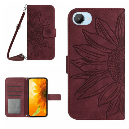 Skin Feel Sun Flower Pattern Flip Leather Phone Case with Lanyard, For Realme C20/C21, For Realme C30/Narzo 50i Prime