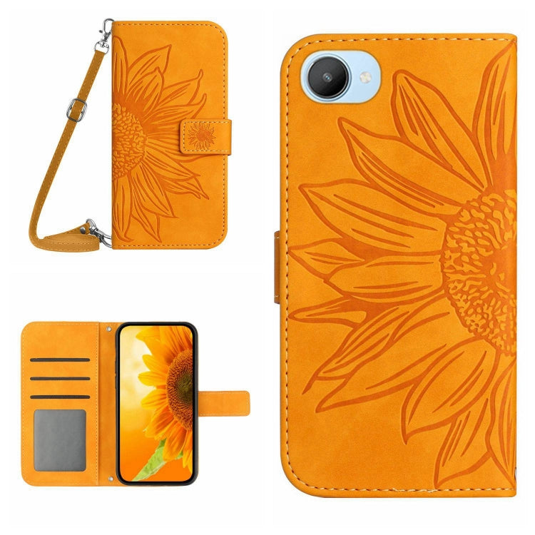Skin Feel Sun Flower Pattern Flip Leather Phone Case with Lanyard, For Realme C20/C21, For Realme C30/Narzo 50i Prime