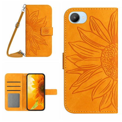 Skin Feel Sun Flower Pattern Flip Leather Phone Case with Lanyard, For Realme C20/C21, For Realme C30/Narzo 50i Prime