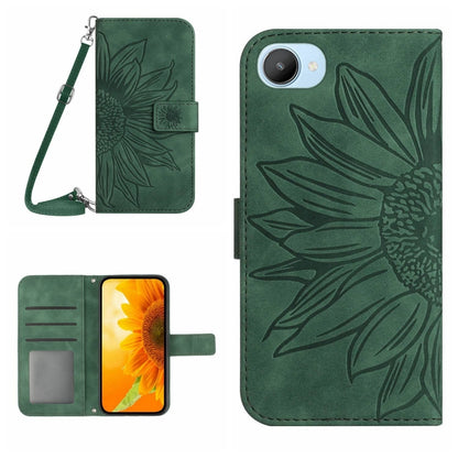 Skin Feel Sun Flower Pattern Flip Leather Phone Case with Lanyard, For Realme C20/C21, For Realme C30/Narzo 50i Prime