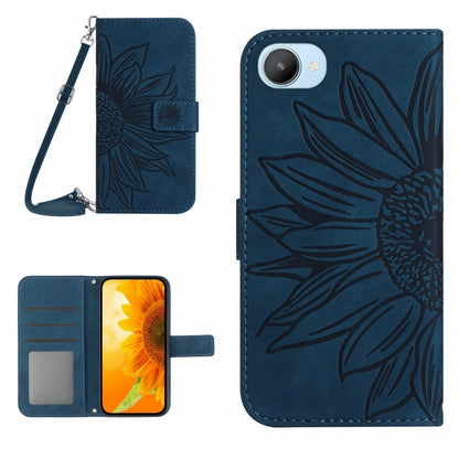 Skin Feel Sun Flower Pattern Flip Leather Phone Case with Lanyard, For Realme C20/C21, For Realme C30/Narzo 50i Prime