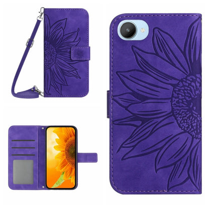 Skin Feel Sun Flower Pattern Flip Leather Phone Case with Lanyard, For Realme C20/C21, For Realme C30/Narzo 50i Prime