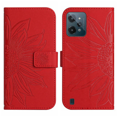 Skin Feel Sun Flower Pattern Flip Leather Phone Case with Lanyard, For Realme C31, For Realme C33