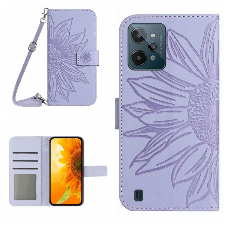 Skin Feel Sun Flower Pattern Flip Leather Phone Case with Lanyard, For Realme C31, For Realme C33