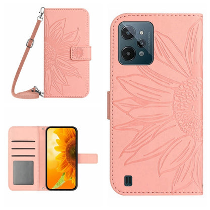 Skin Feel Sun Flower Pattern Flip Leather Phone Case with Lanyard, For Realme C31, For Realme C33