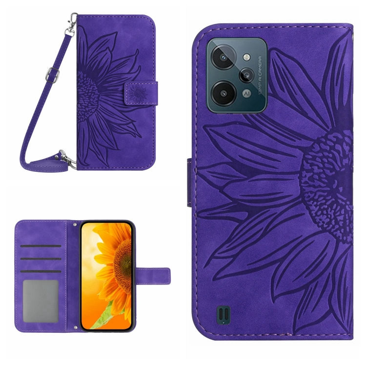 Skin Feel Sun Flower Pattern Flip Leather Phone Case with Lanyard, For Realme C31, For Realme C33