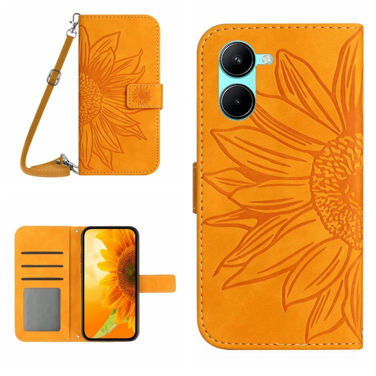 Skin Feel Sun Flower Pattern Flip Leather Phone Case with Lanyard, For Realme C31, For Realme C33