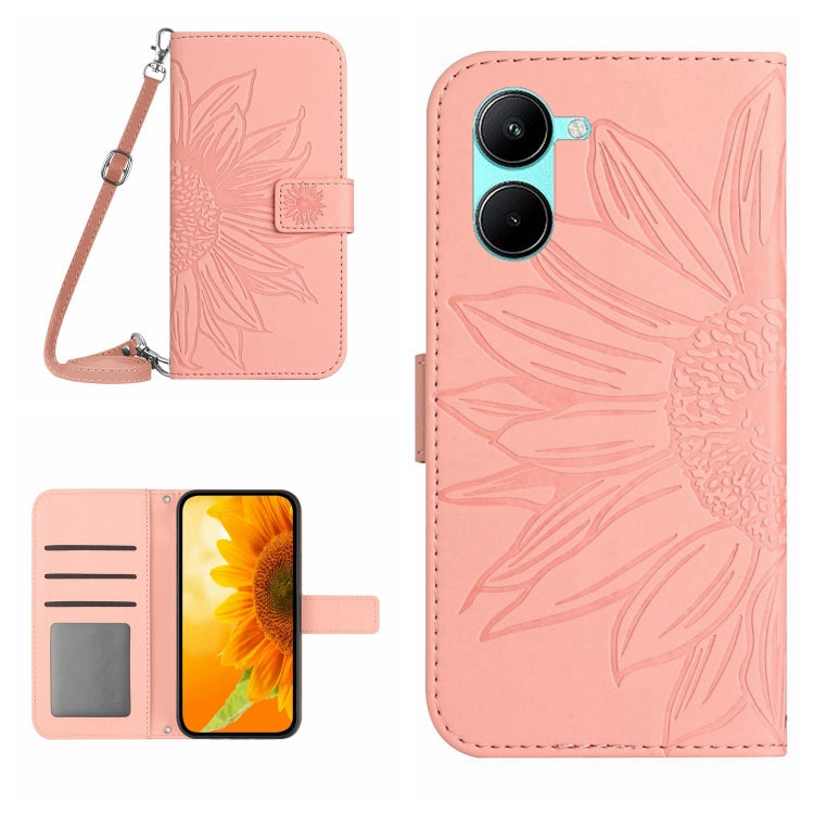 Skin Feel Sun Flower Pattern Flip Leather Phone Case with Lanyard, For Realme C35, For Realme GT/GT NEO