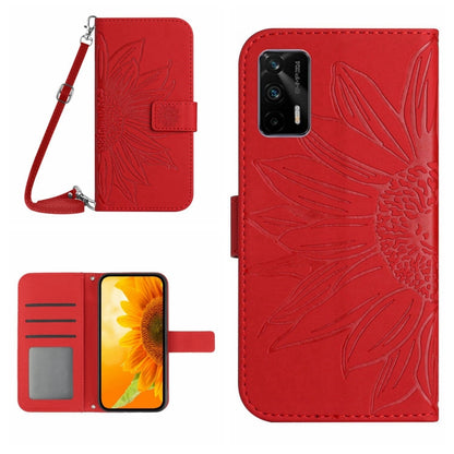 Skin Feel Sun Flower Pattern Flip Leather Phone Case with Lanyard, For Realme C35, For Realme GT/GT NEO