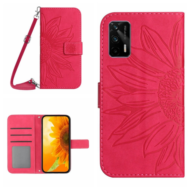 Skin Feel Sun Flower Pattern Flip Leather Phone Case with Lanyard, For Realme C35, For Realme GT/GT NEO