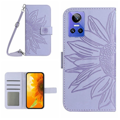 Skin Feel Sun Flower Pattern Flip Leather Phone Case with Lanyard, For Realme GT Neo3, For OnePlus 9