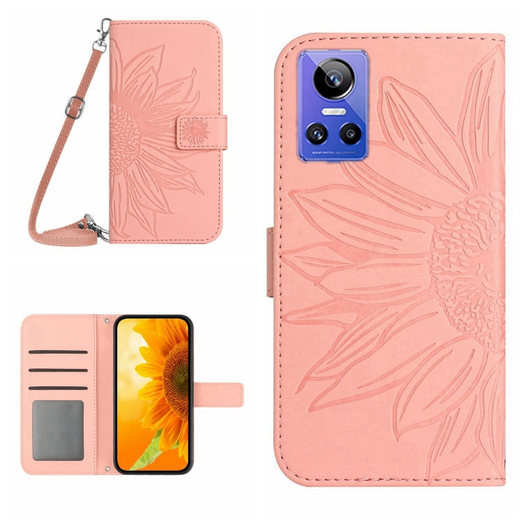 Skin Feel Sun Flower Pattern Flip Leather Phone Case with Lanyard, For Realme GT Neo3, For OnePlus 9