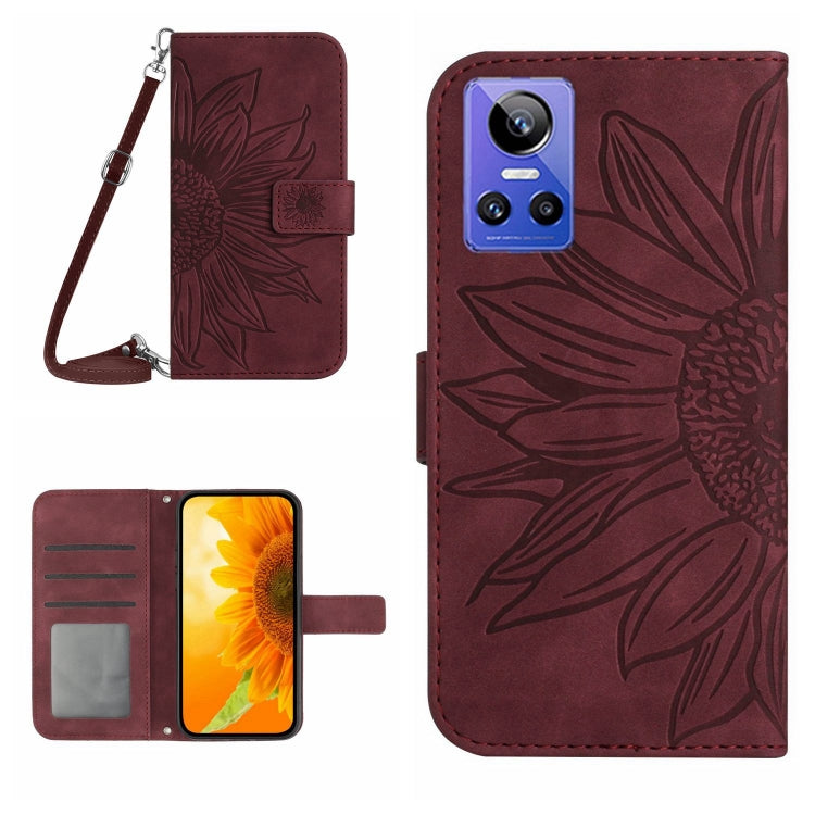 Skin Feel Sun Flower Pattern Flip Leather Phone Case with Lanyard, For Realme GT Neo3, For OnePlus 9