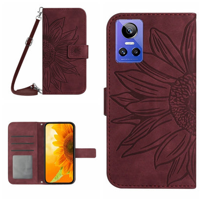 Skin Feel Sun Flower Pattern Flip Leather Phone Case with Lanyard, For Realme GT Neo3, For OnePlus 9