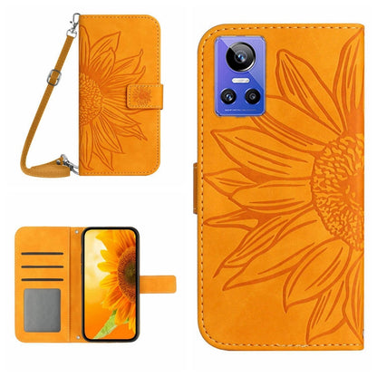 Skin Feel Sun Flower Pattern Flip Leather Phone Case with Lanyard, For Realme GT Neo3, For OnePlus 9
