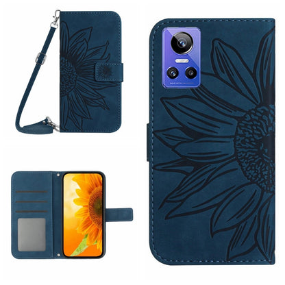 Skin Feel Sun Flower Pattern Flip Leather Phone Case with Lanyard, For Realme GT Neo3, For OnePlus 9