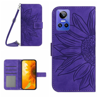 Skin Feel Sun Flower Pattern Flip Leather Phone Case with Lanyard, For Realme GT Neo3, For OnePlus 9