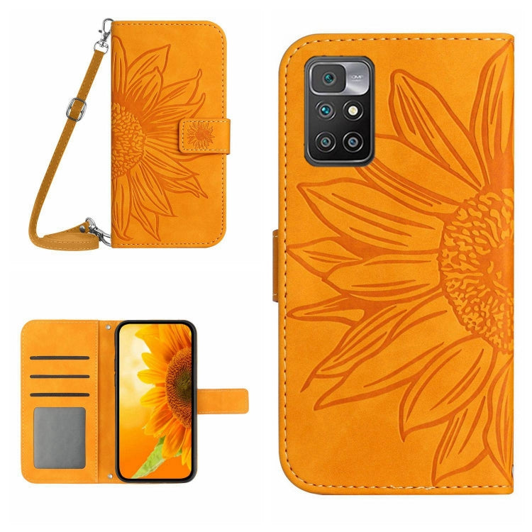 Skin Feel Sun Flower Pattern Flip Leather Phone Case with Lanyard, For Xiaomi Redmi 10 4G, For Xiaomi Redmi 10 5G / Note 11E