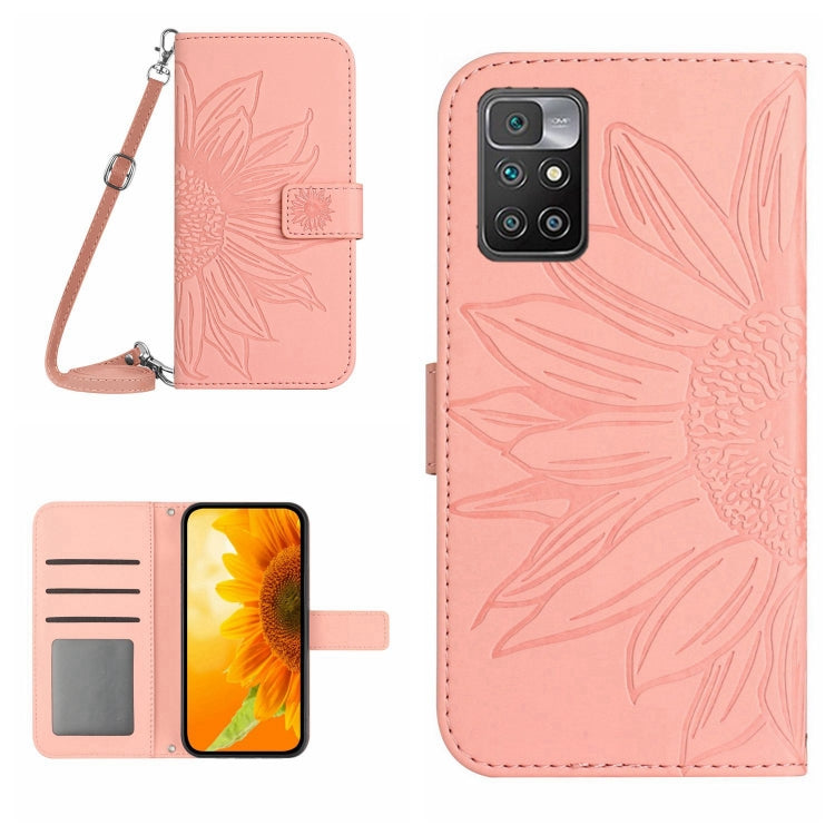 Skin Feel Sun Flower Pattern Flip Leather Phone Case with Lanyard, For Xiaomi Redmi 10 4G, For Xiaomi Redmi 10 5G / Note 11E