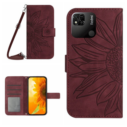 Skin Feel Sun Flower Pattern Flip Leather Phone Case with Lanyard, For Xiaomi Redmi 10A, For Xiaomi Redmi 10C